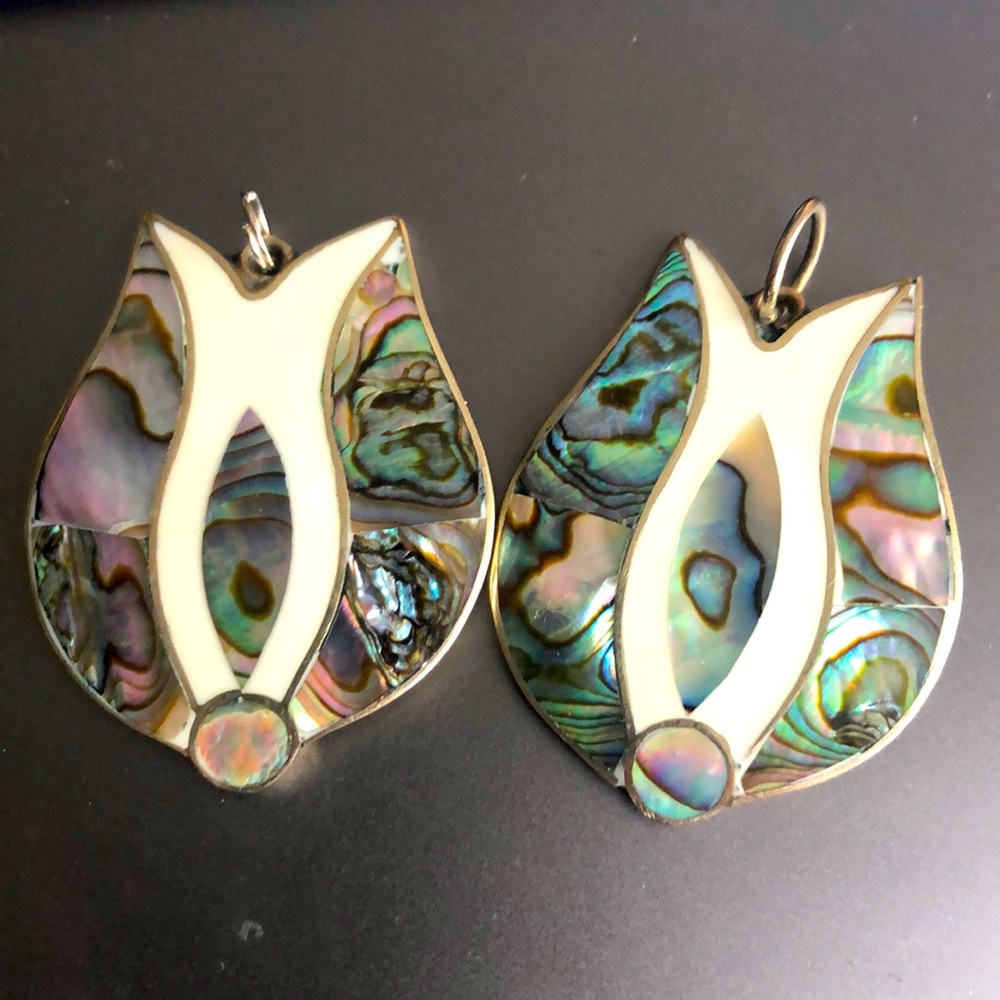 Pair of Mexican Alpaca silver and abalone shell pendants/earrings. - Picture 1 of 5